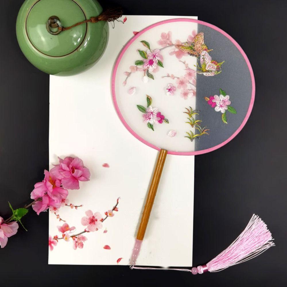 With Tassels Chinese Embroidery Fan Handheld Silk Fan Dance Fan Tuan Fan  Photography Prop