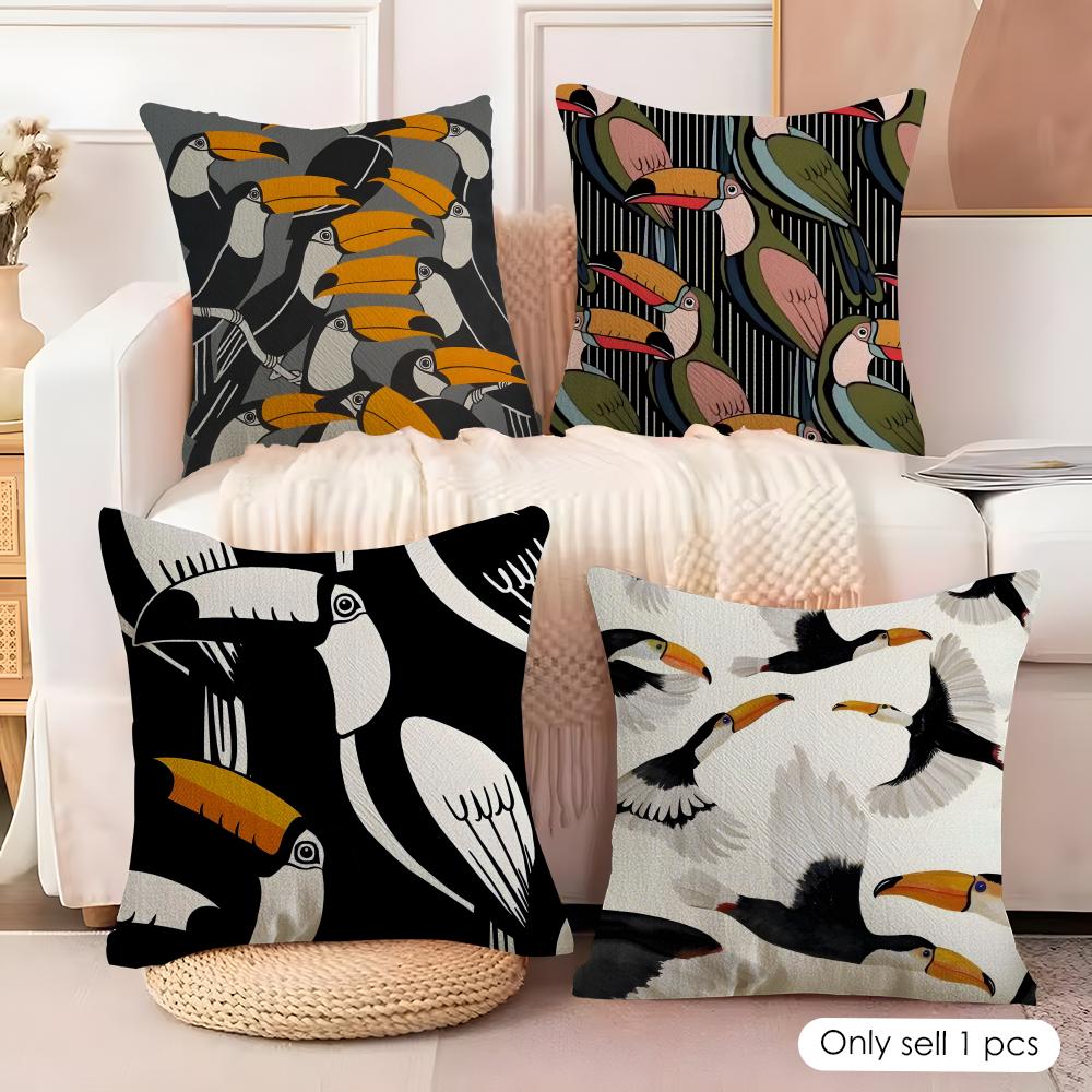 Toucan Cushion Cover Natural Linen Organic Fabric DoubleSided Printing Couch Pillow Covers Home Decor Gift