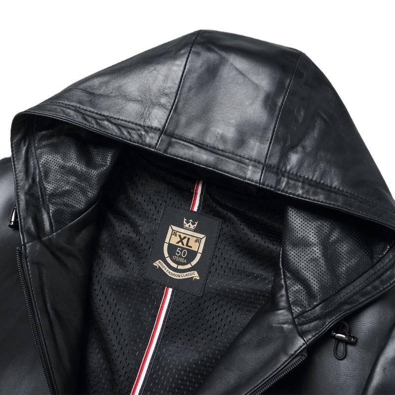 New Style Sheepskin Leather Jacket Men's Hooded Fashionable Casual Leather Jacket Coat Pure Leather Leather Jacket