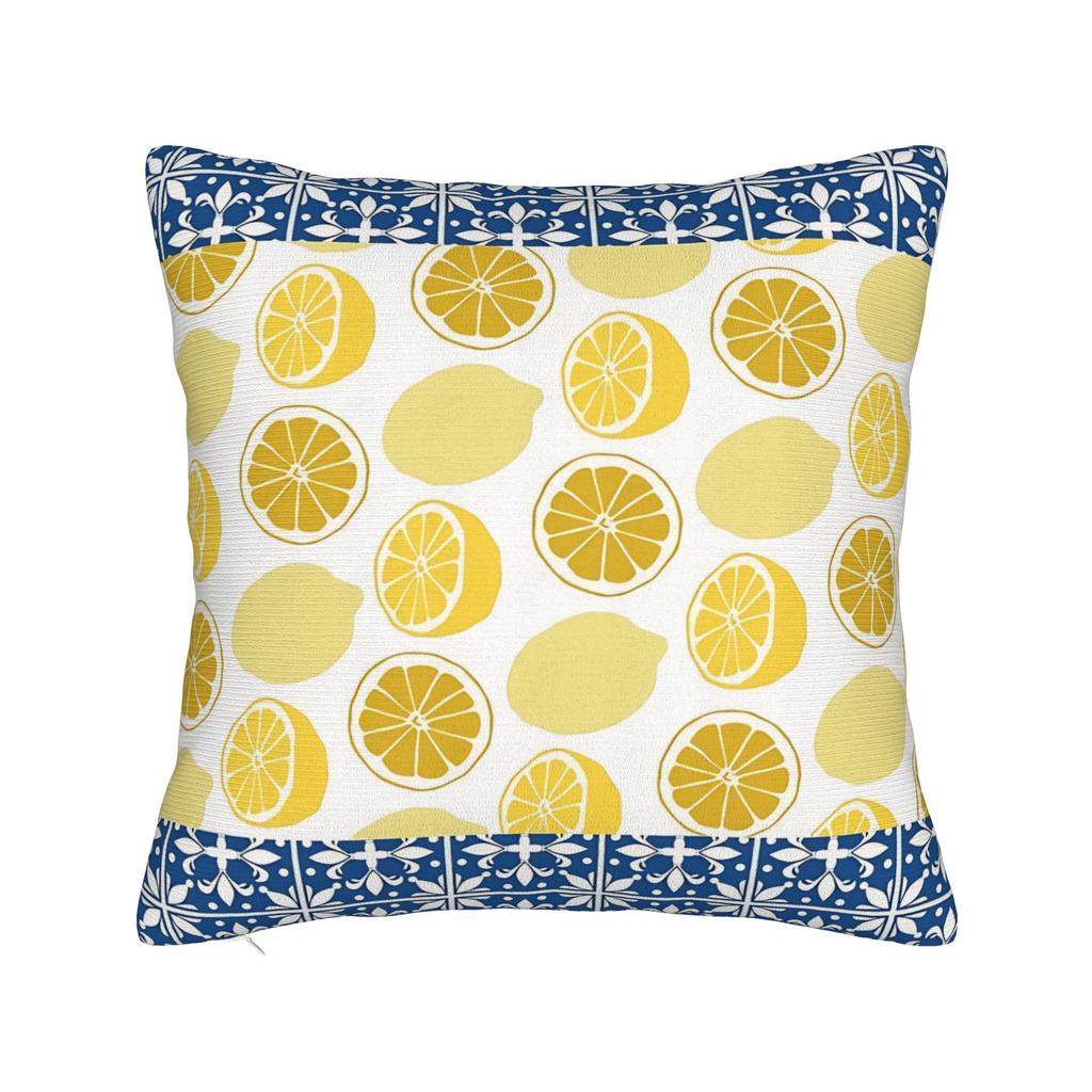 Lemon And Blue Pattern Pillow Case Comfy Pillow Cover For Living Room Chair Funny Cushion Cover