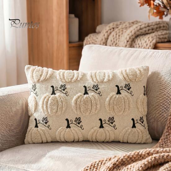 Decorative Throw Pillow Covers Thanksgiving Pumpkin Cushion Cover, Plush Embroidered Cozy Bedroom Cover Soft Case for Farmhouse Home Autumn