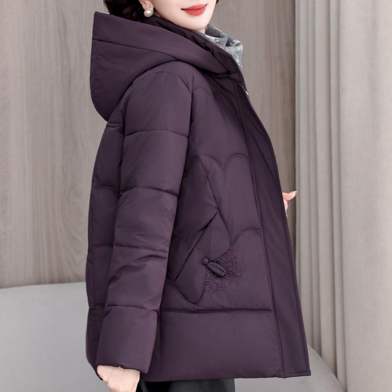 Mărimi Mari XL-5XL Jachete de Iarnă pentru Femei de Vârstă Mijlocie cu Glugă Elegante Largi Groase Călduroase Parkas cu Broderie Paltoane de Damă