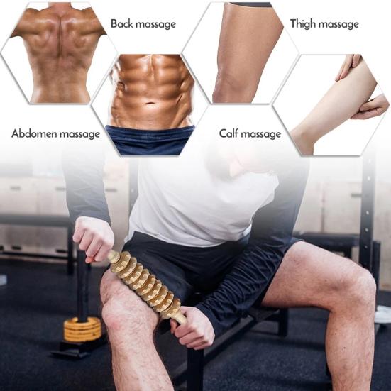 Skin-friendly Fascia Massager Anti-slip Handle Wood Grooved Gear Multifunctional Smooth Roller Massager for Home