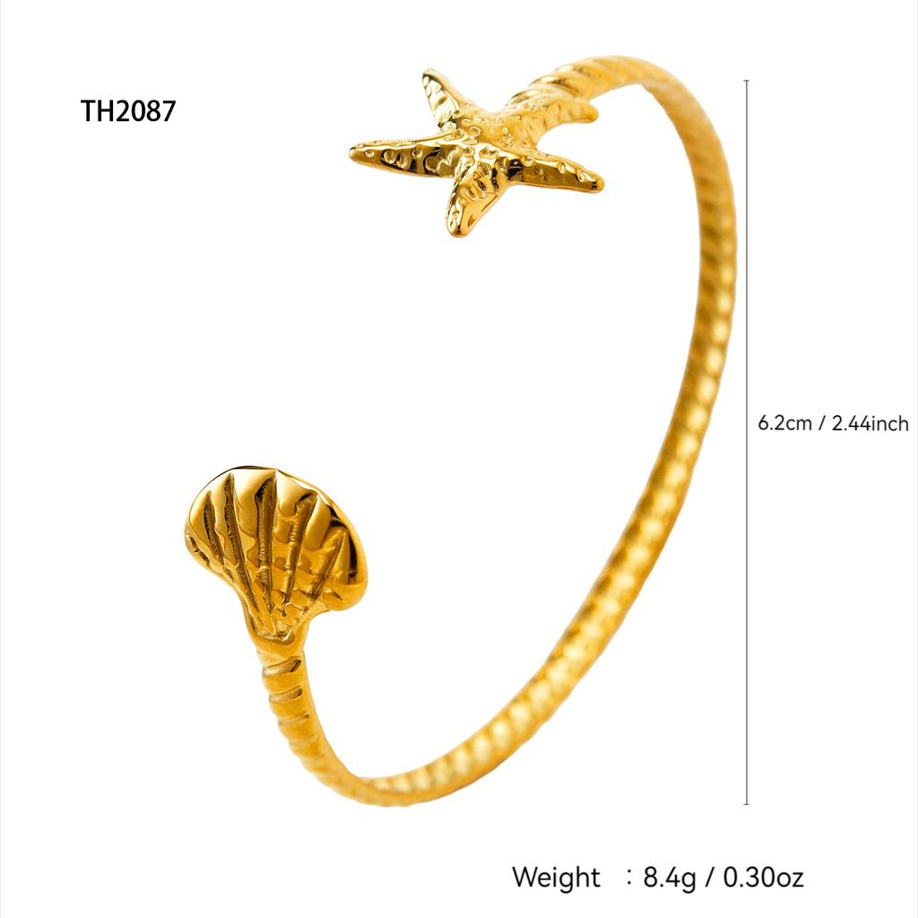 Summer Beach Series Fashion Personality Cute Bohemian Style Stainless Steel Plated 18K Gold Starfish, Shell Bracelet Female