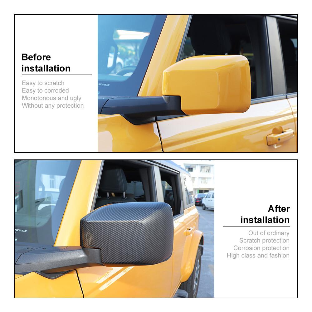 Exterior Side Rear View Mirror Cover Trim Shell For Ford Bronco 21+ Carbon Fiber