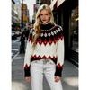 Fall Winter Women's Fair Isle Pattern Half Turtleneck Sweater, Loose Soft Rhombus Jacquard Knit Lazy Top