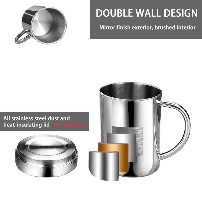 304 Stainless Steel Double Walled Mugs, Metal Coffee & Tea Cup Mug - Insulated Cups with Handles
