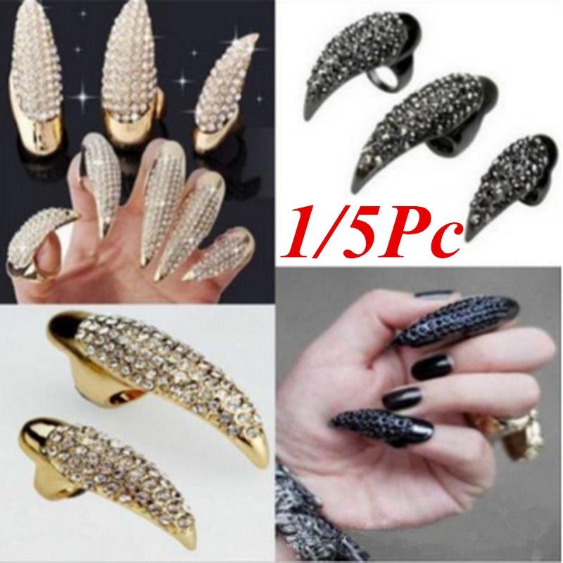 1/5Pc Exaggerate Armor Nails Rings For Women Eagle Claw Black/Gold Crystal Ring Set