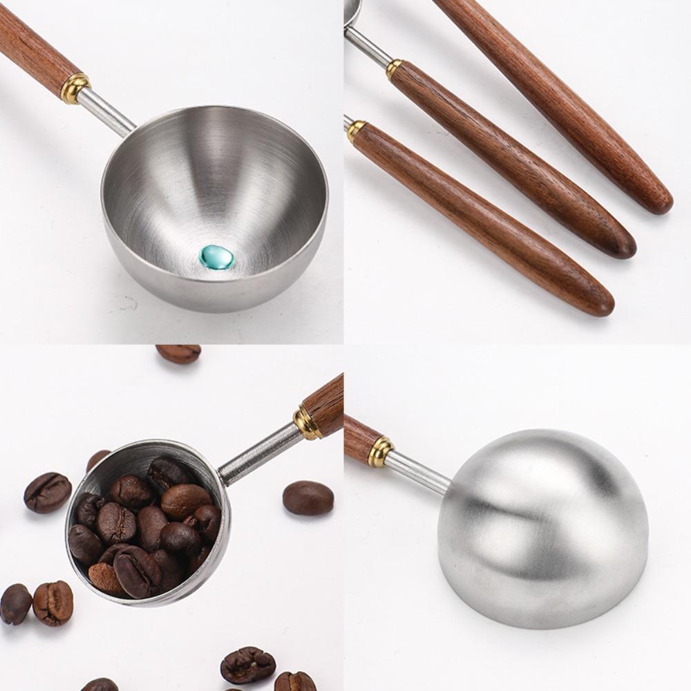 Long Handle Coffee Bean Measuring Spoons Walnut Handle Coffee Scoop  Seasoning