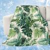 Coperta Plaid Verde Tropicale con Foglie Palma Monstera in Pile per Divano Letto Tema Festivo Accogliente Morbida Coperta Decorativa Regalo Caldo