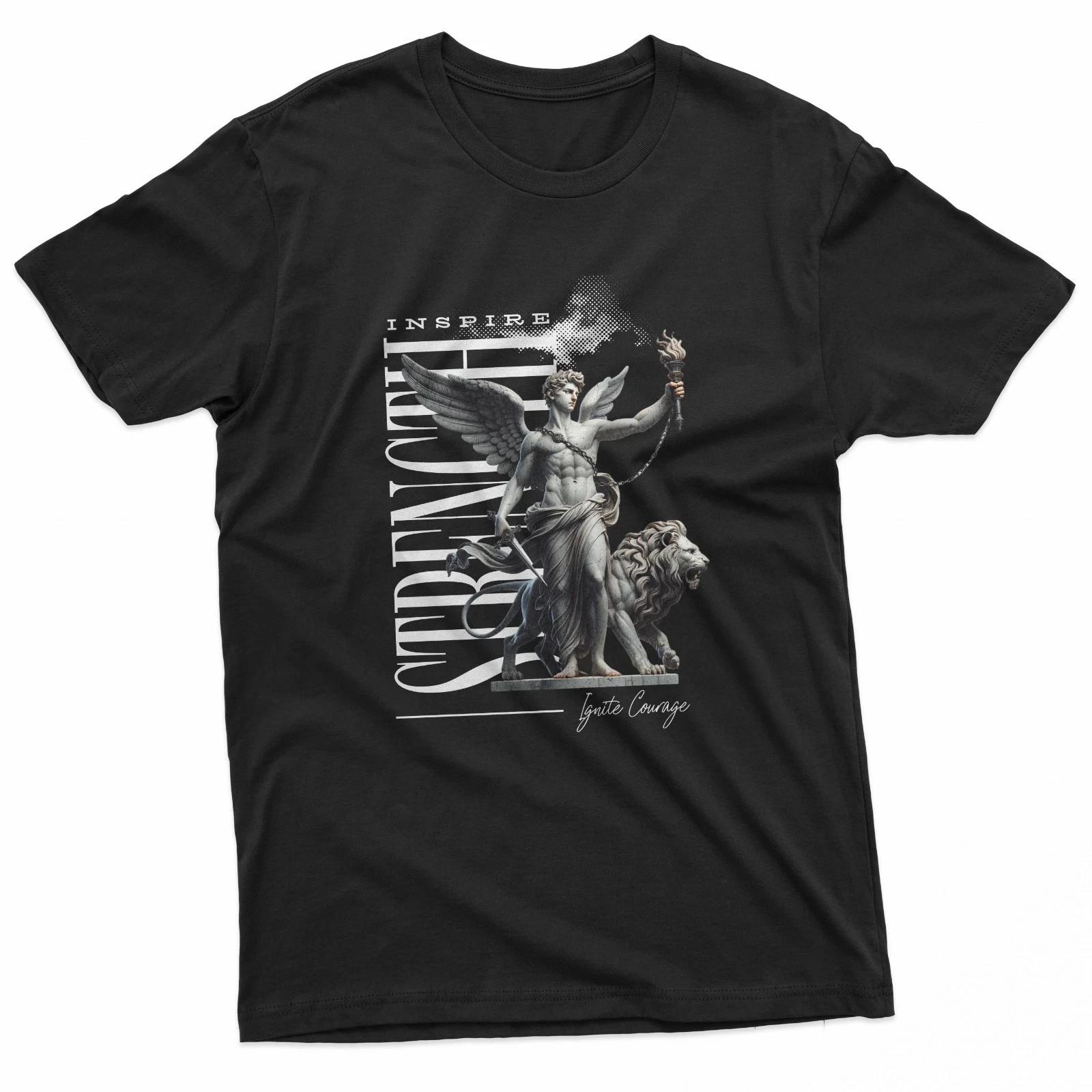 Inspire Strength Angel & Lion Mythology T-Shirt S