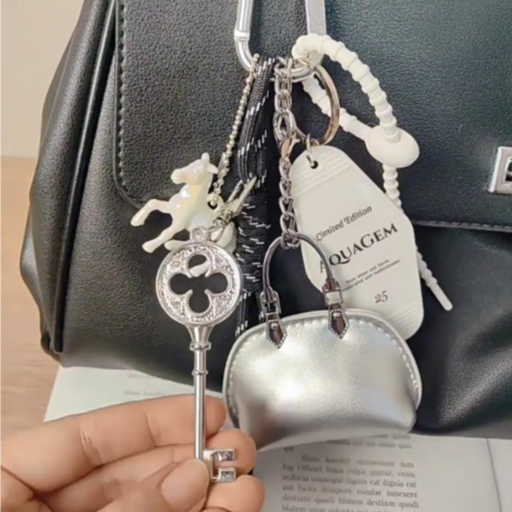 Laser Pony Mini Silver Bag Keychain Backpack Decoration Woven Rope Car Keyring  Small Gifts