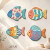 Seaside Bathroom Wall Art 4PCS Aspen Wood Fish Decor, Colorful Hanging Handcrafted Set Art, Beach Theme Decorative Plaques for Living Room Nautical