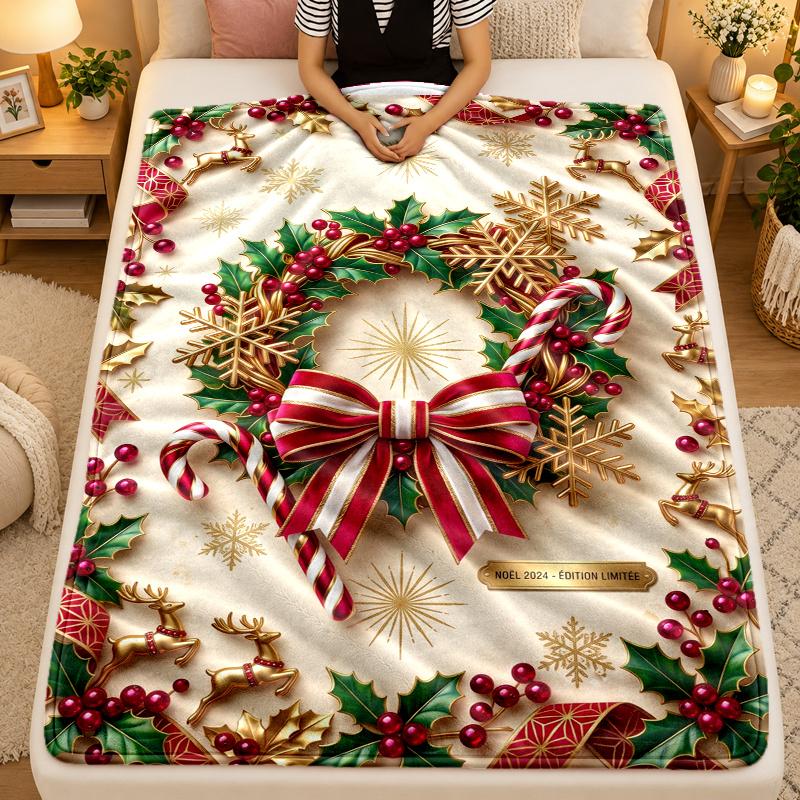 Manta de Franela Temática Navideña, Manta Suave y Cálida, Regalo Navideño para el Hogar