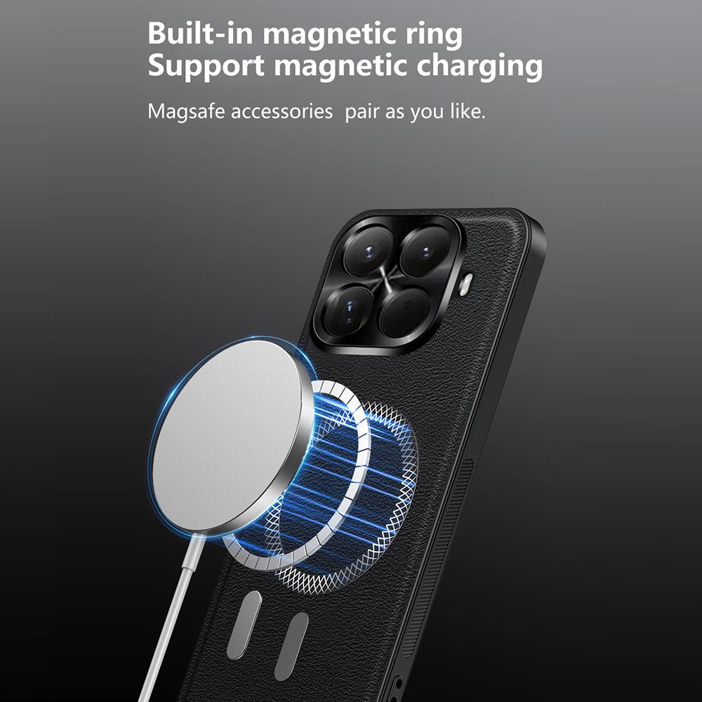 For Xiaomi 15T Pro Magnetic Case PU TPU PC Phone Back Cover with Metal Lens Frame