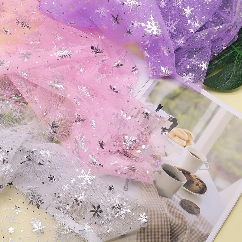 Mesh Fabric Snowflake Pattern Gauze Fabric Polyester Fabric 1meter/Lot For Birthday Party Wedding Decor Tutu Sewing