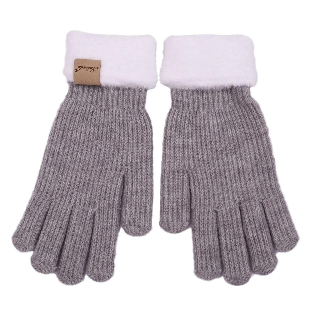 Women's Thick Warm Gloves Winter Simple Plush Splicing Versatile Fingerless Touchscreen Knitted Gloves