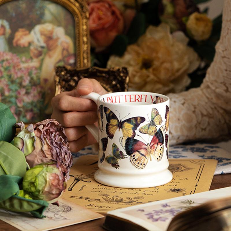 Butterfly Ceramic Coffee Mug Milk Cup Latte Mug,340ML Office Daily Tea Cup with Handle