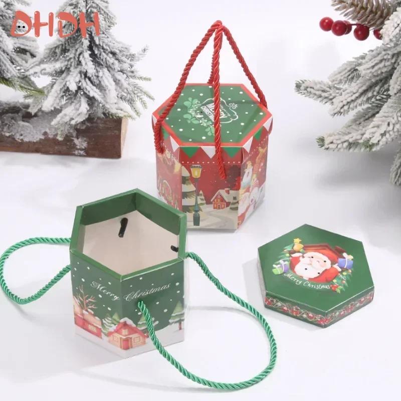 Weihnachtsgeschenktüten Papier Süßigkeitenbox Keks Tragbare Seilverpackung Weihnachten Neujahr Party Dekorationen Kindergeschenktüten