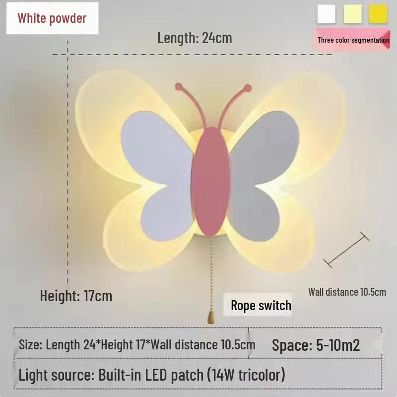 Nordic LED Butterfly Bedside Wall Lamp for Kids - Modern, Creative Bedroom Sconce