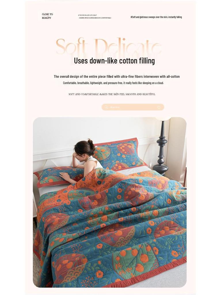 Class A Cotton Towel Blanket: 3-Layer Gauze, Yarn-Dyed Jacquard, 4-Seasons Bedspread, Air Conditioning Quilt, 3-Piece Set