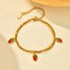 Doppellagiges Erdbeer-Armband aus Edelstahl für Damen Mädchen, Wasserdichte Armbänder in Goldfarbe, Täglicher Schmuck Niedliche Geschenke