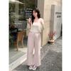 Yuzi Wide-Leg Jeans Plus-Size Women's American Retro Style High-Waisted Slimming Pink Cropped Pants for Spring and Autumn