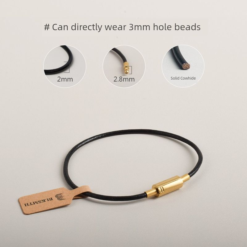 

High-End Gold Plating 2mm Thick Bamboo Buckle Leather Bracelet Genuine Leather Brace Lace Bracelet Carrying Strap Minimalist Fashion Special-Interest S black cowhide