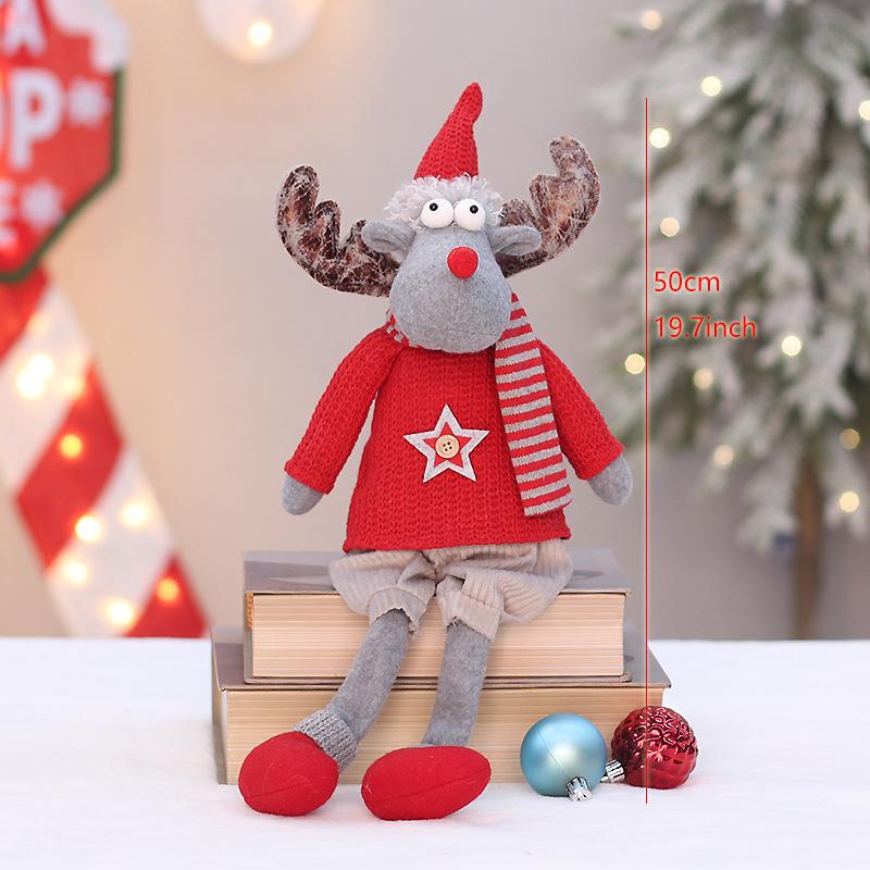 Christmas new red knitted fabric sitting and retractable old man snowman elk doll set decoration ornament