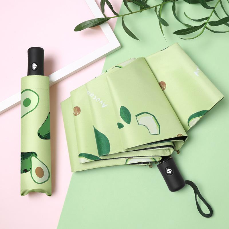 Vollautomatischer Anti-UV-Regenschirm mit 8 Rippen, dreifach faltbarer Sonnenschutz, schwarze Beschichtung, sonniger Regenschirm, Damen-Sonnenschirm