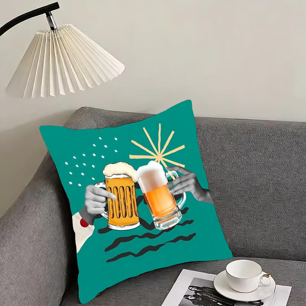Poszewka na poduszkę w stylu retro z motywem piwa i wina, dwustronna, pluszowa – Do samochodu, na sofę, do sypialni, idealna na prezent.