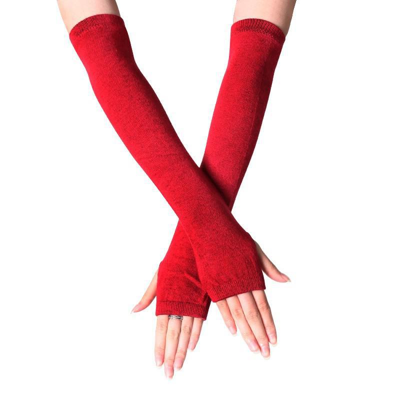 Korean Style Women's Long Fingerless Wool Gloves - Cute Half-Finger Design for Autumn and Winter