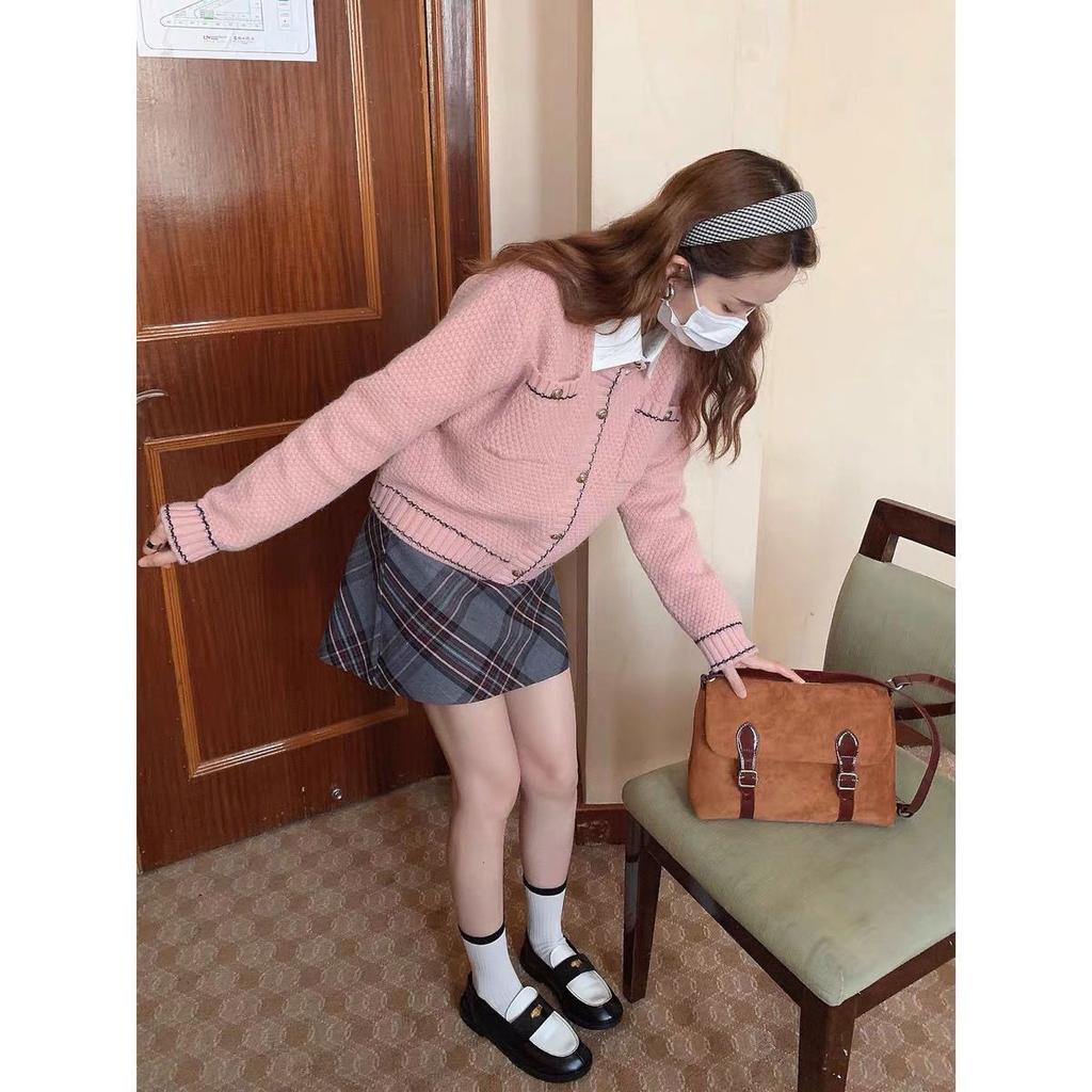 Krátký pletený svetr Cardigan Kabát Ženy Podzimní a Zimní Design Sense Dlouhý rukáv O výstřih Westernizovaný Cardigan Svetry Dámské