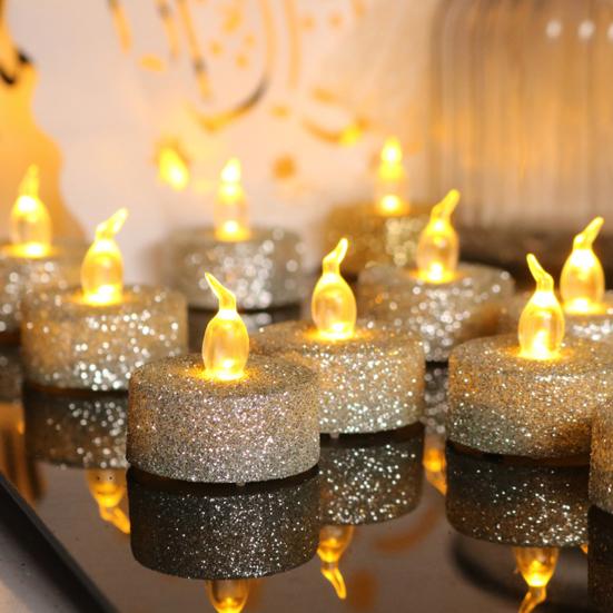 Tea Candle Flameless Smokeless Glitter Lightweight Shining LED Candle Light Christmas Decoration