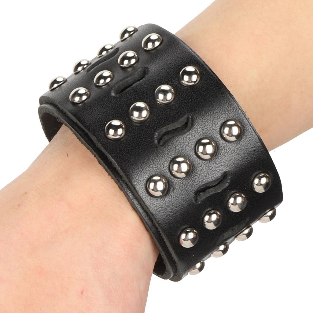   Bracelet Split Leather   Snap Button Rivet   Vintage Wrist Jewelry(Black )
