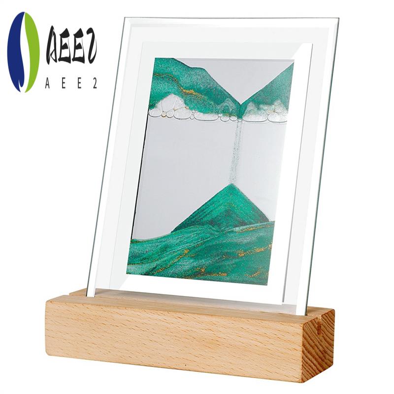 

AEE2-Sand Art Moving Night Lamp Craft Quicksand 3D Landscape Flowing Sand Picture Hourglass Gift LED Table Night Light зелёный