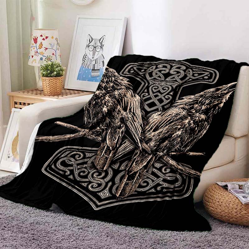 new model Viking Norse Rune Symbol Print Flannel Blanket Cozy Warm Throw Sofa Bedroom Present Indoor Home Seasonal Bedding Decor