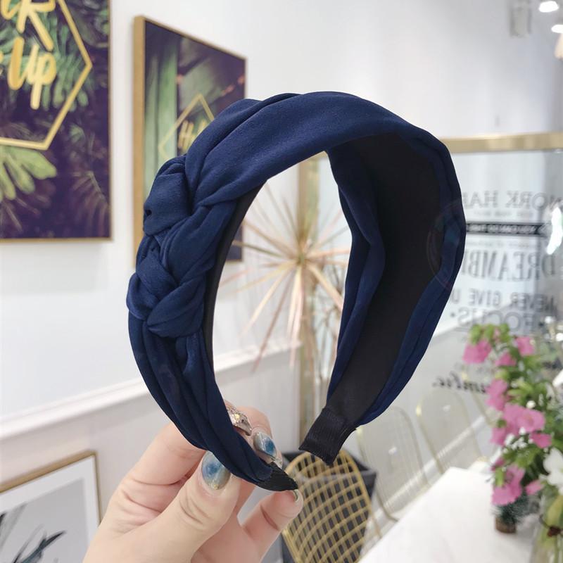 Women's Pure Color Simple Fabric Handmade Twist Braid Knotted Wide Side Hair Band
