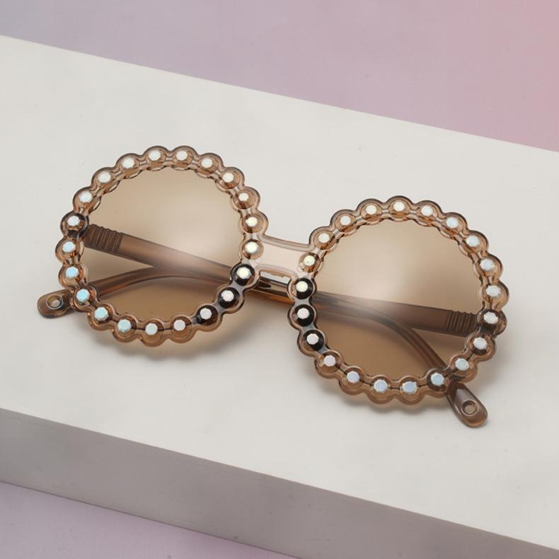 Kids Pearl Scallop Round Sunglasses Colorful Transparent Frame UV Protection Cute Shades For Girls Party KJ183