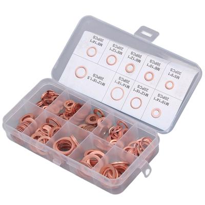200Pcs Oil Drain Plug Gasket Red Copper Heating Processing 9 Types Oil Sealing Drain Plug Washer M5‑14