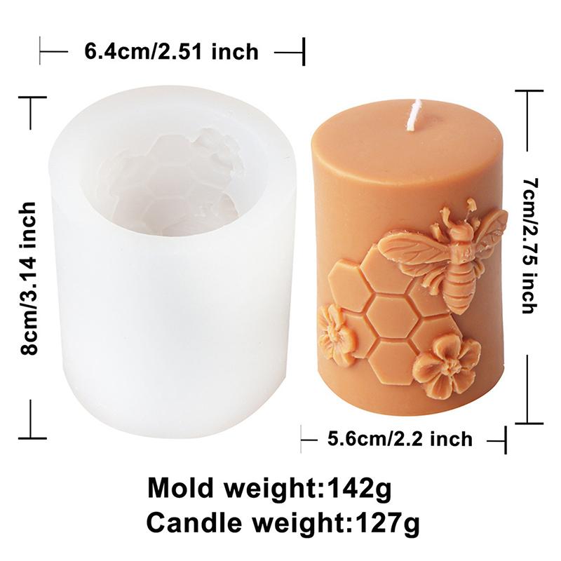 3D Relief Bee Cylindrical Candle Silicone Mold Diy Honeycomb Column Aromatherapy Candle Plaster Making Tool Handmade Gift Decor