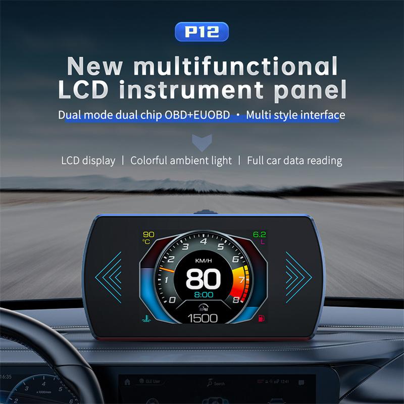 

P12S Автомобильный Head Up Display Obd2 Двойная Система Для Hud Obd Автомобильный Датчик Умный Цифровой Измеритель Скорость Топливо Чтение Кода Ошибки Бортовой Компьютер чёрный