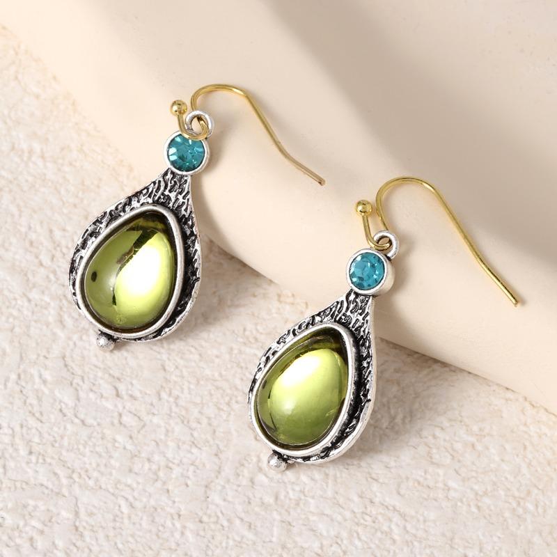 

Huajie Inlaid Green Zircon Droplet Shaped Pendant Earrings for Woman Retro Ear New Fashion зелений