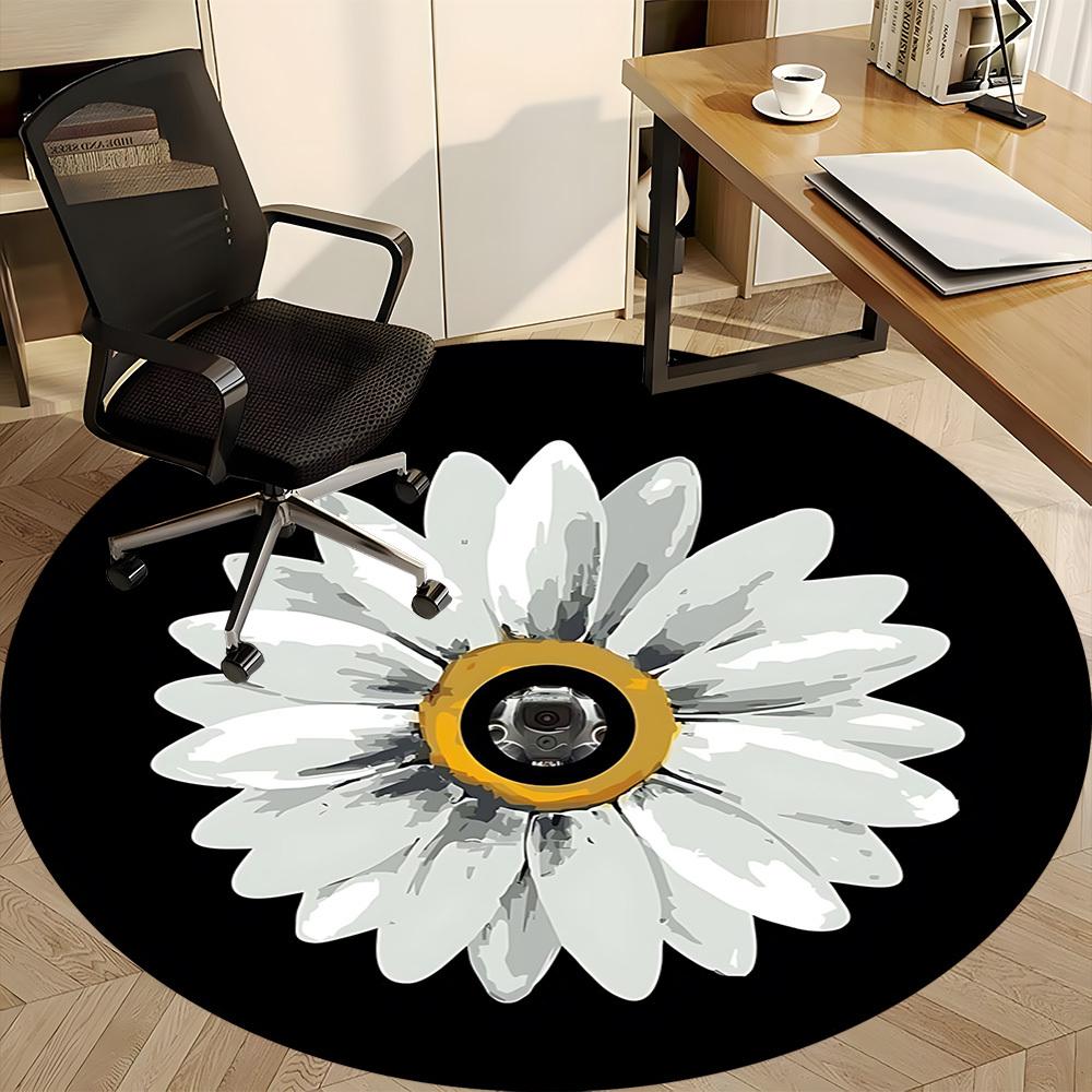 1pc Daisy Flower Print Carpet for Office Non Slip, Round Carpet, Soft & Comfortable, Carpet for Office, Lightweight Round Floor Mat