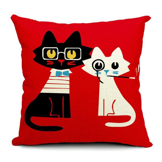 Cute Cartoon Cat Cushion Cover Cat Cotton Linen Pillow Case Sofa Decorative Pillowcase Home Accessories Animal Pillow Cover