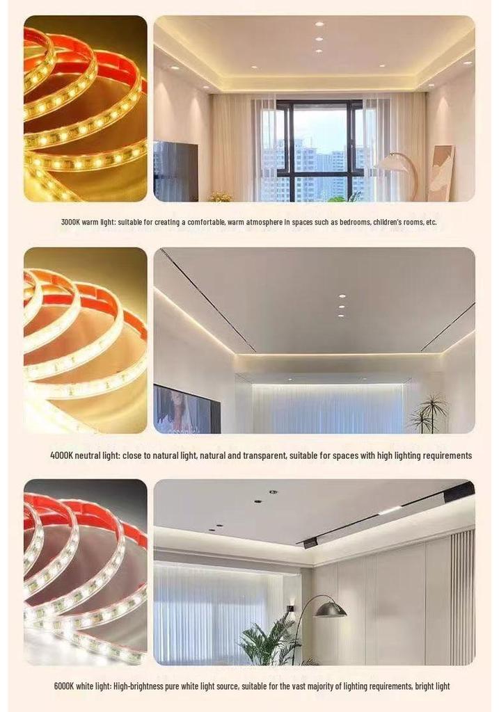 220V Three-Color Dimmable Self-Adhesive LED Linear Light Strip for Ceilings
