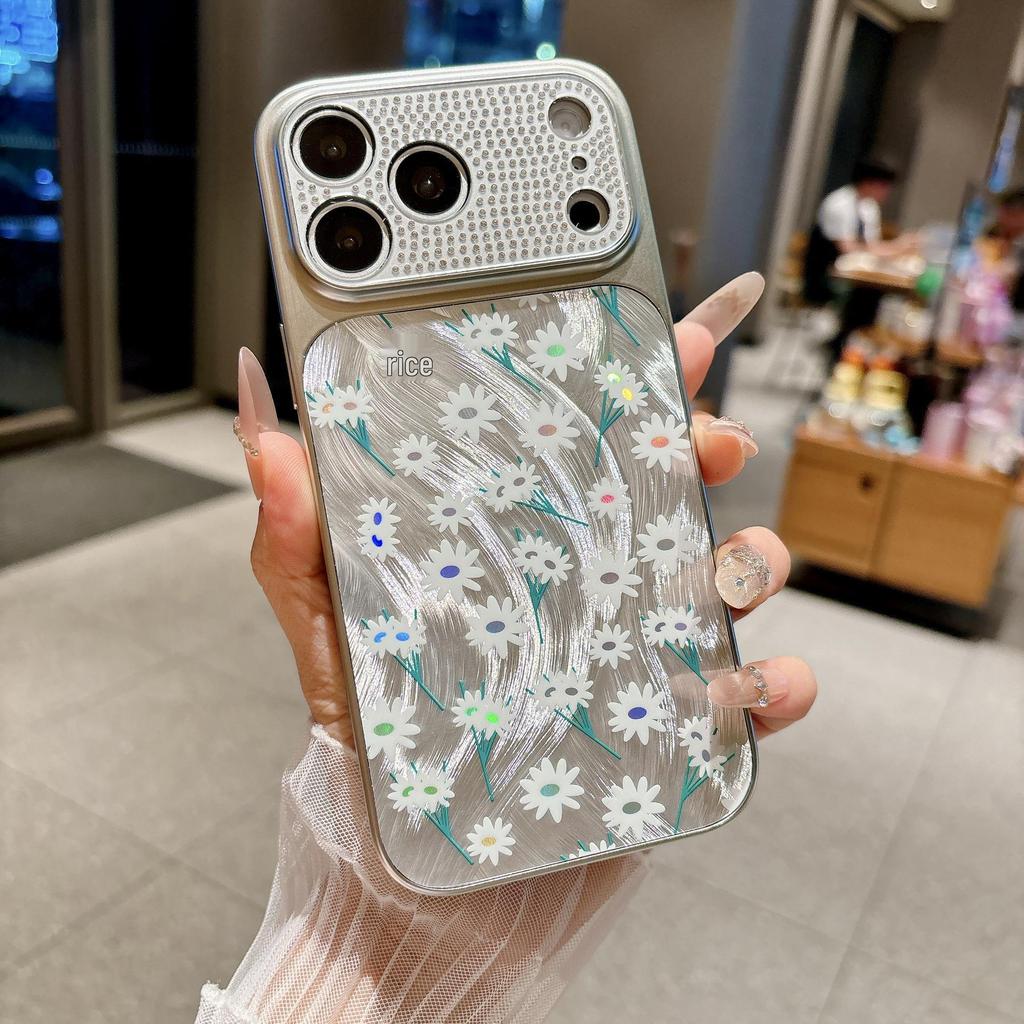 Gauze Flowers Rhinestone Lens iPhone 17 & 16 Pro Max Electroplated Hard Case
