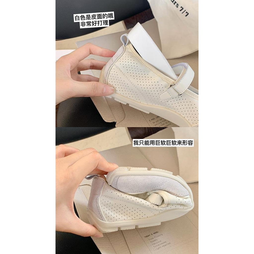 Cowhide version inner height-increasing sneakers retro round head double Velcro casual Mary Jane shoes women's virtue