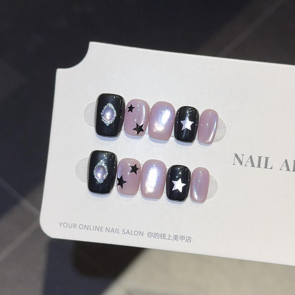 Dream amethyst black purple sweet cool pure handmade wearing nail cat eye white short temperament nail art patch fake nails