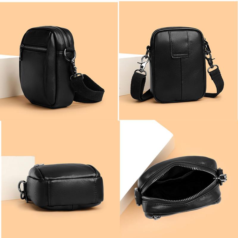 100% Cowhide Solid Color Men Shoulder Messenger Bag Casual Simple Handbag Crossbody Bags for Women Small Phe Pocket Purse Sac